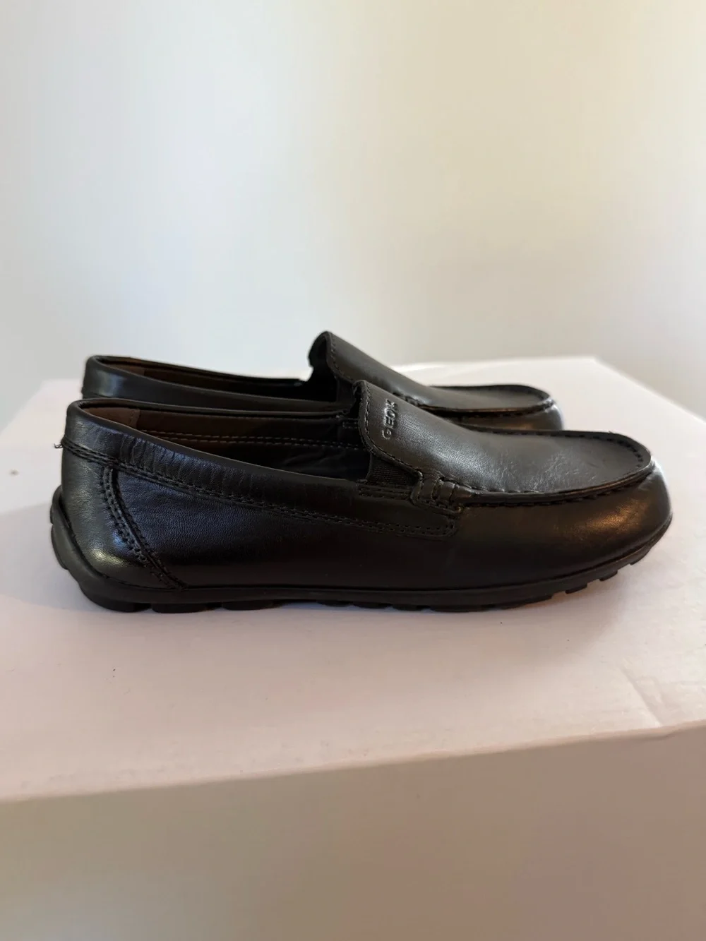 Geox New fast Boys Black Leather Slip Loafers Size 32 New #Lux-K-SH